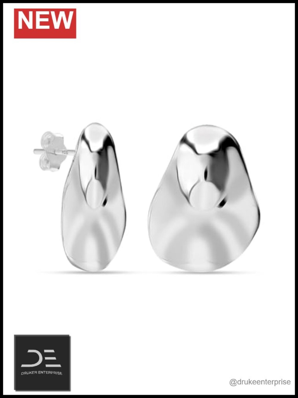 925 Sterling Silver Hammered Wavy Pear Drop Earrings 25mm